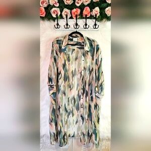 Junarose Romantic Crepe Button-Up Longline Kimono Blouse (NWOT)